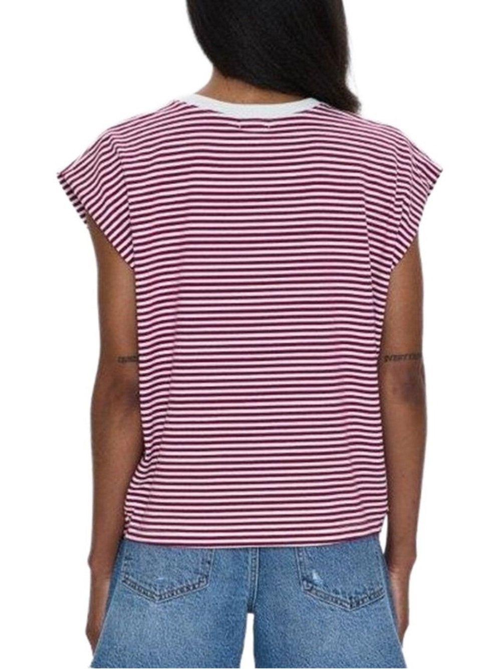 PISTOLA Trina Sangria Striped Muscle Tee Top Cotton Stretch Designer Size M - Picture 4 of 8